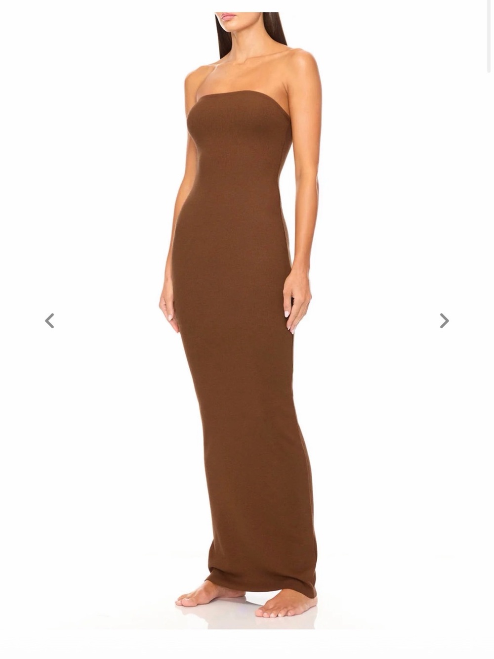 Eterne Strapless Brown Maxi Dress - Sleek Bodycon Silhouette